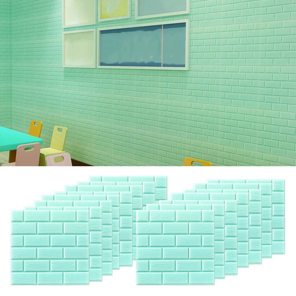 15x 3D Brick Wall Sticker Self-Adhesive Panels Home Living Décor Green