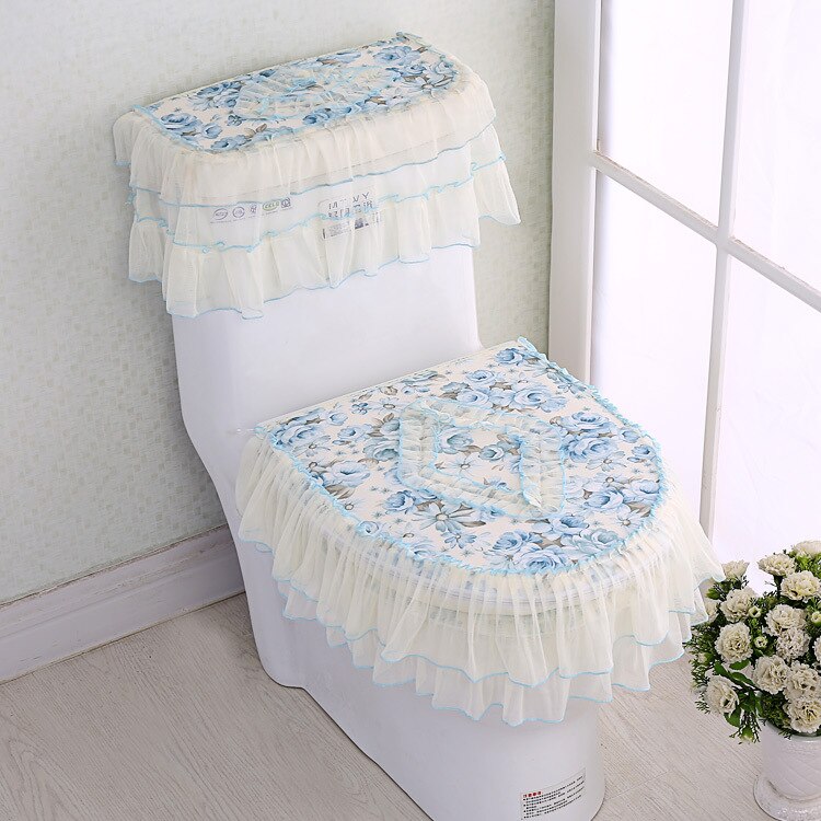 3 Teile/satz Toiletten U-Förmigen Mantel Gold Samt Spitze Wc Sitz Abdeckung einstellen Startseite Schlecht Toiletten matt Panzer Abdeckung wc Abdeckung setzt: Blau