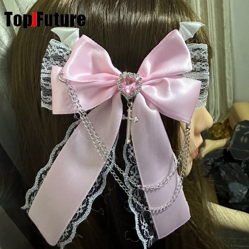 Gothic dark punk Subculture Abi y2k Millennium Girl lovely Little Devil cross Pendant Chain Lace hairgrips Hairpin clip 