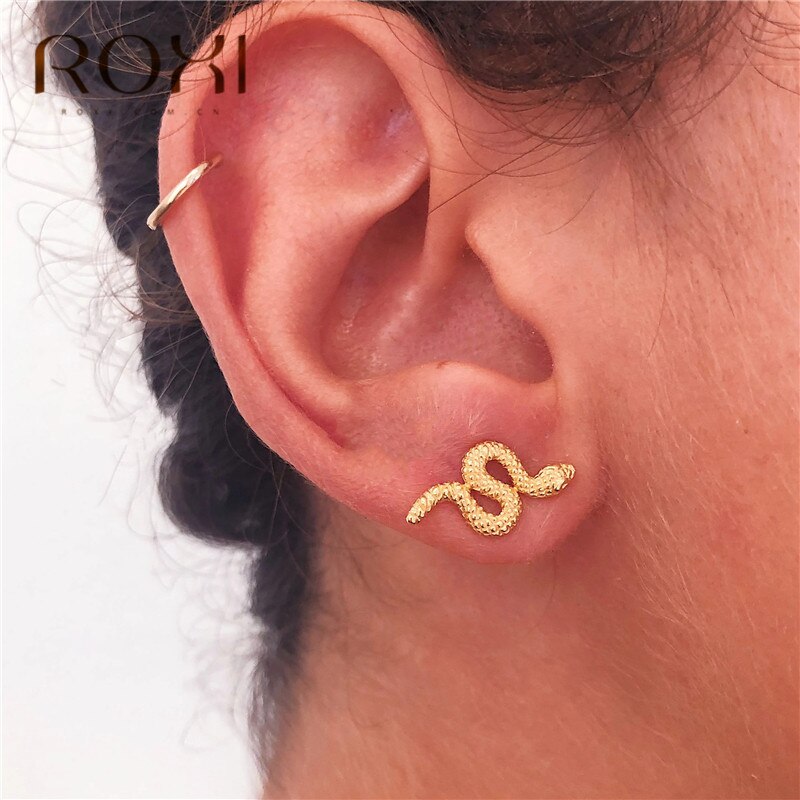 Roxi simple orm örhängen 100% 925 sterling silver djur serpentin örhängen för kvinnor smycken bijoux oorbellen