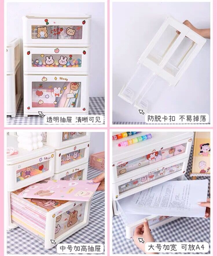 MINKYS Kawaii ABS Drawer Desktop Organizer Desk Storage Box With DIY Free Sticker School Stationery Accessories