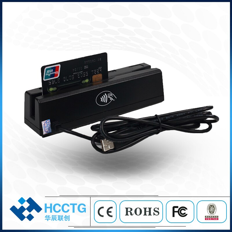 HCC100 3 Magnetic track Card Reader Full Track MSR Card Reader + Smart Contact IC Card Reader Combo with Free SDK