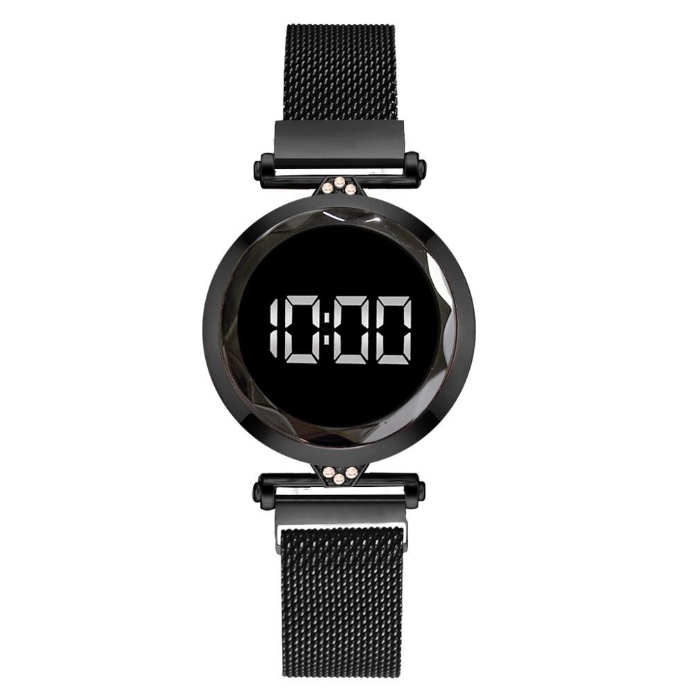 Luxe Led Vrouwen Magnetische Armband Horloges Rose Goud Digitale Jurk Horloge Quartz Horloge Dames Klok Relogio Feminino: Black