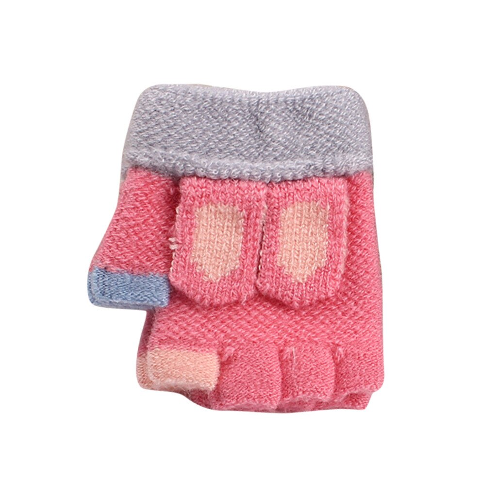 Alla moda Della Rappezzatura Inverno Bambini Mitten Guanti Guanti Per Bambini Guanti Mezzi della Barretta Del Fumetto Caldo Guanti A Maglia Per Bambini перчатки женские: Pink