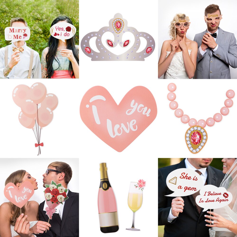 Amosfun 24PCS Wedding Prop Kit Funny Wedding Photo Booth Props Sticks for Wedding Decoration Wedding Party Engagement