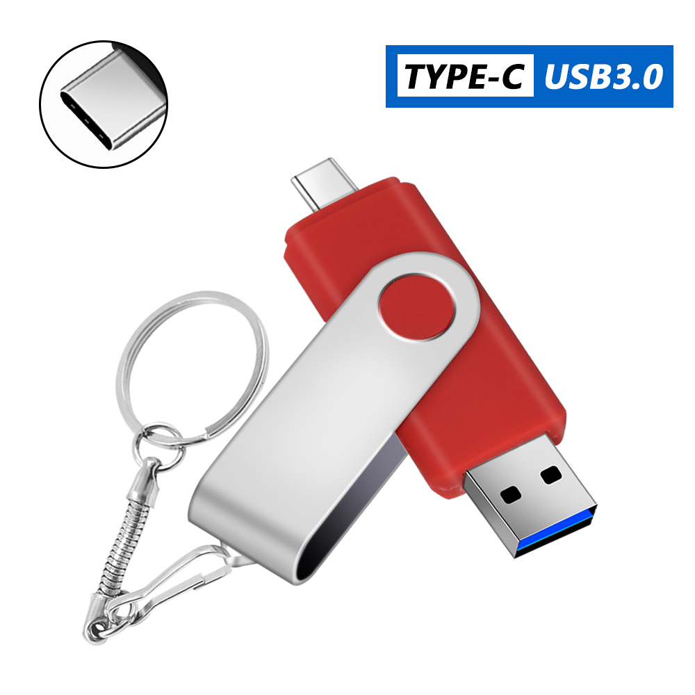 TYPE C USB 3.0 Flash Drive Metal Pen Drive128GB64GB 32GB16GB 8GB Memory Stick 2IN1 High Speed Pendrive U Disk External Storage: Red / 16 GB