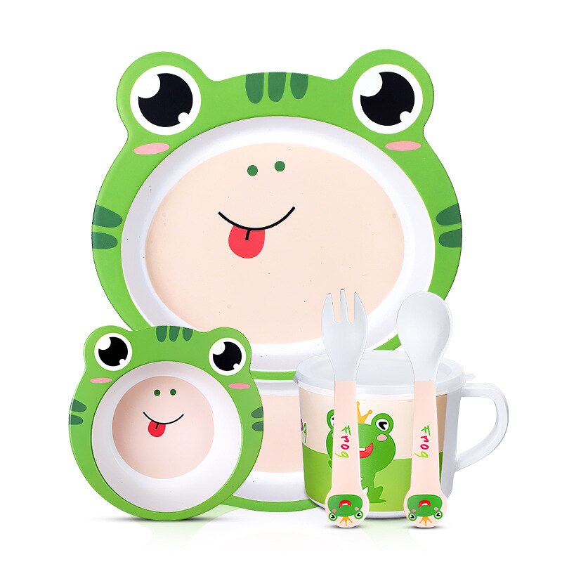 Children Bowl Feeding Dishes Baby Plate Animal Dinnerware Bamboo Fiber Children Plate Cartoon Dishesd Kids Tableware: frog
