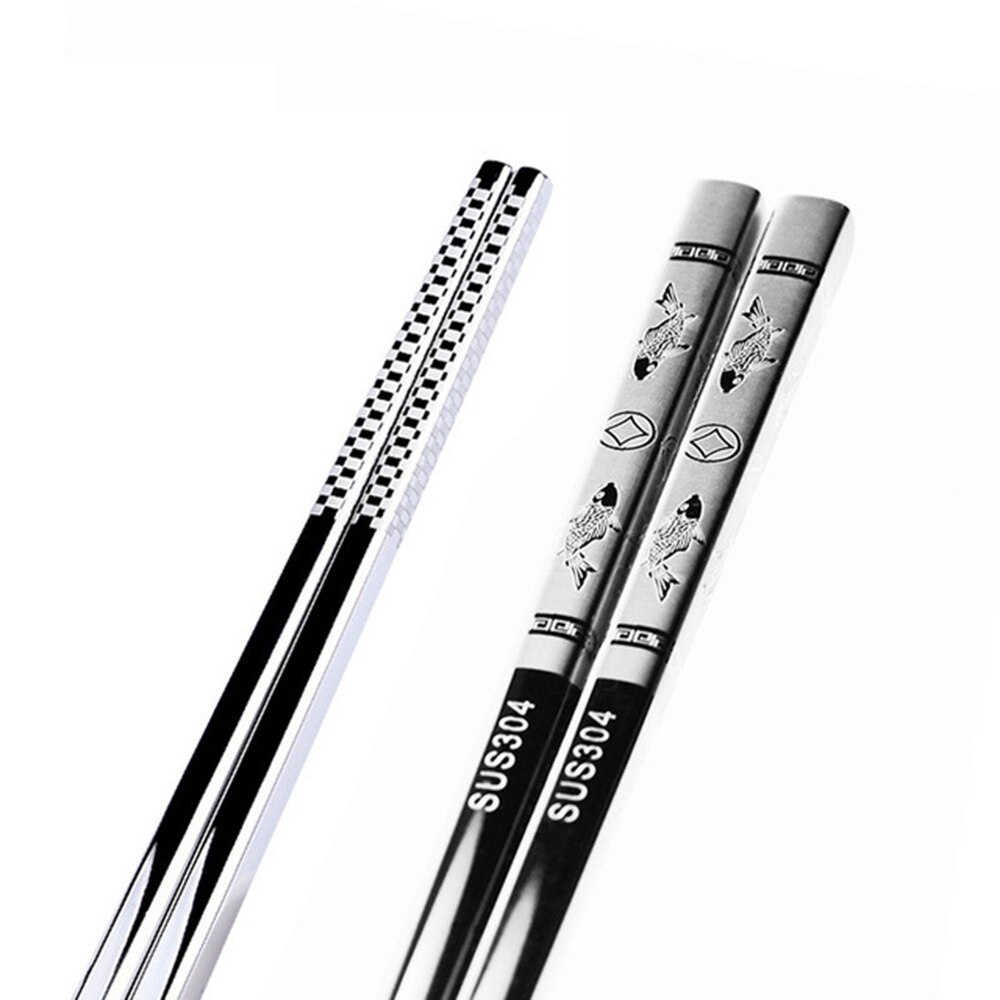 2PCS Stainless Steel Black Dragon Fishs Chopsticks Chinese Long Non-Slip Alloy Sushi Hashi Chop Sticks Chinese Tableware