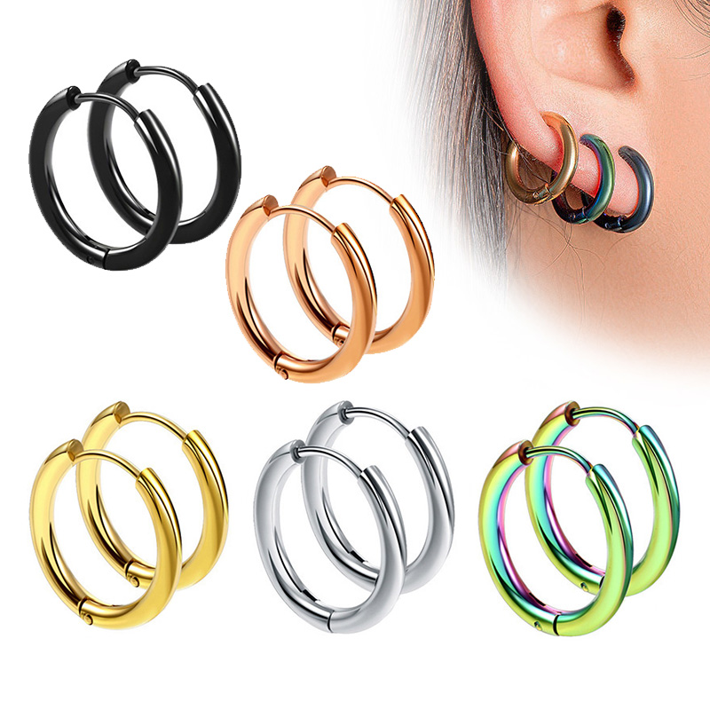 1 par de pendientes de aro de acero inoxidable para mujer/hombre, Piercing para cartílago de la oreja, Tragus, Hip-hop Street Pop, hebilla de oreja antialérgica
