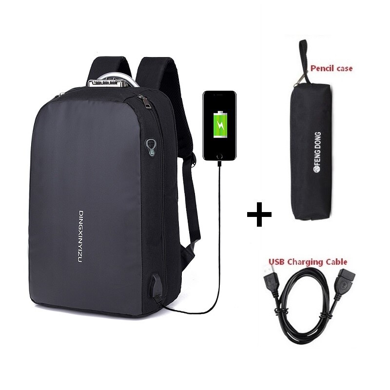 Mannen Laptop rugzak USB opladen anti-diefstal wachtwoord lock schooltas Tiener vrouwen waterdichte rugzak mochila hombre: Set 7