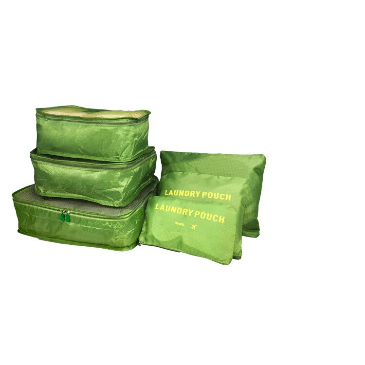 6 uds. Cubo de Nylon para embalaje, sistema de bolsa de viaje Durable, 6 piezas, juego de gran capacidad de bolsas, Unisex, clasificación de ropa, organizar al por mayor: green storage bag