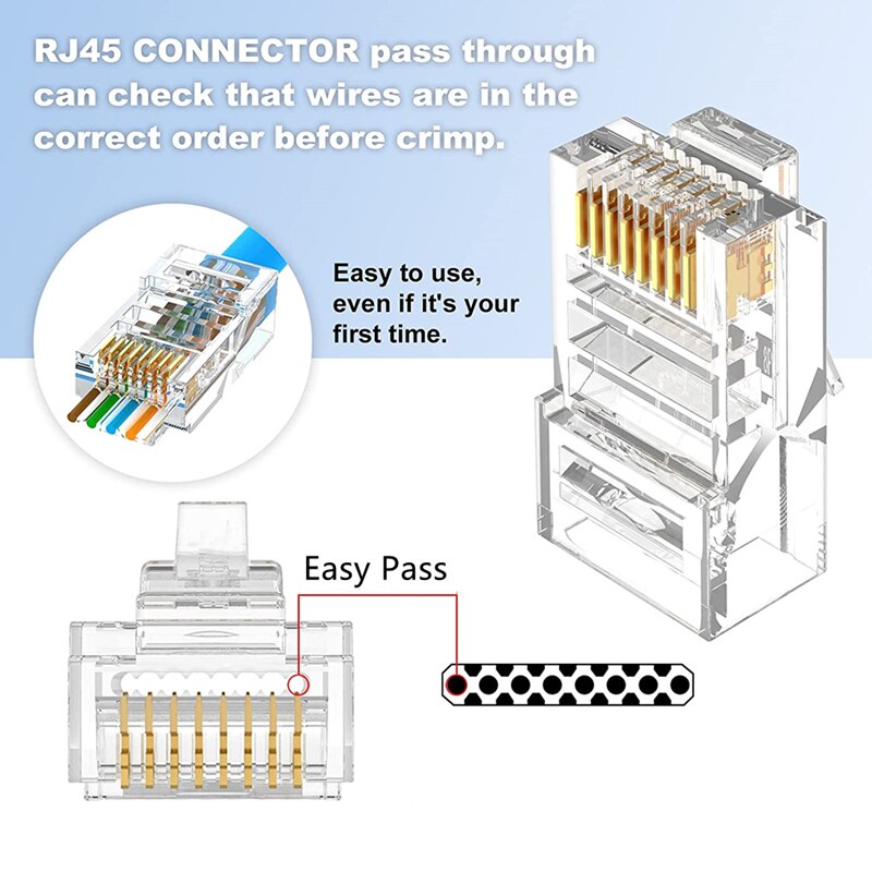 Easy RJ45 Crimper RJ45 Crimping Tool Hand Network Tools Kit With EZ Cat5 Cat5e Cat6 Modular Plugs And 6.5mm RJ45 Connector Caps