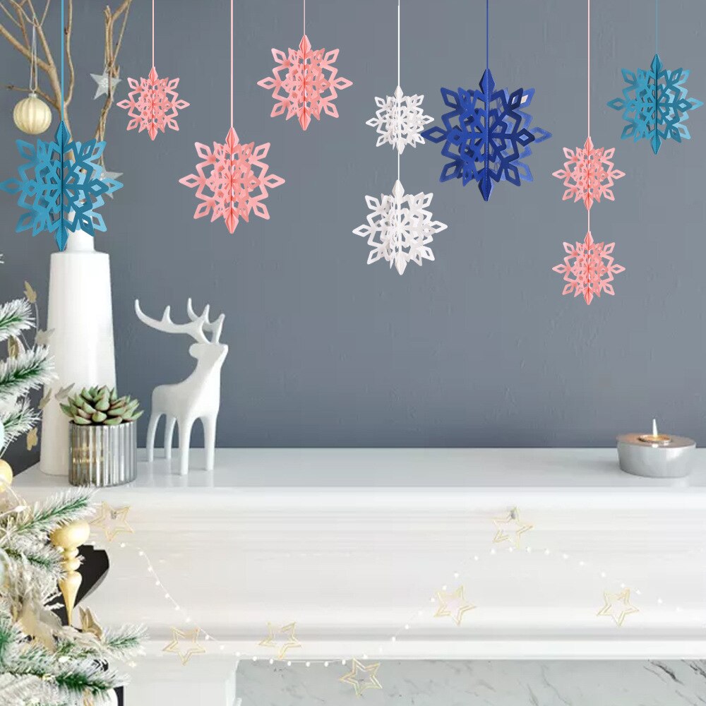 6 stks/set Winter Sneeuwvlok Opknoping Ornamenten Meerdere Kleur Sneeuwvlok Vorm Papier Guirlande Jaar Christmas Party Decoratie