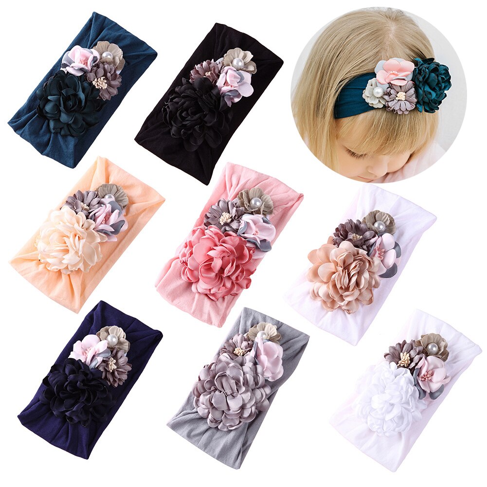 European and American super soft nylon headdress silk stitching flower baby hair accessories cute princess headband