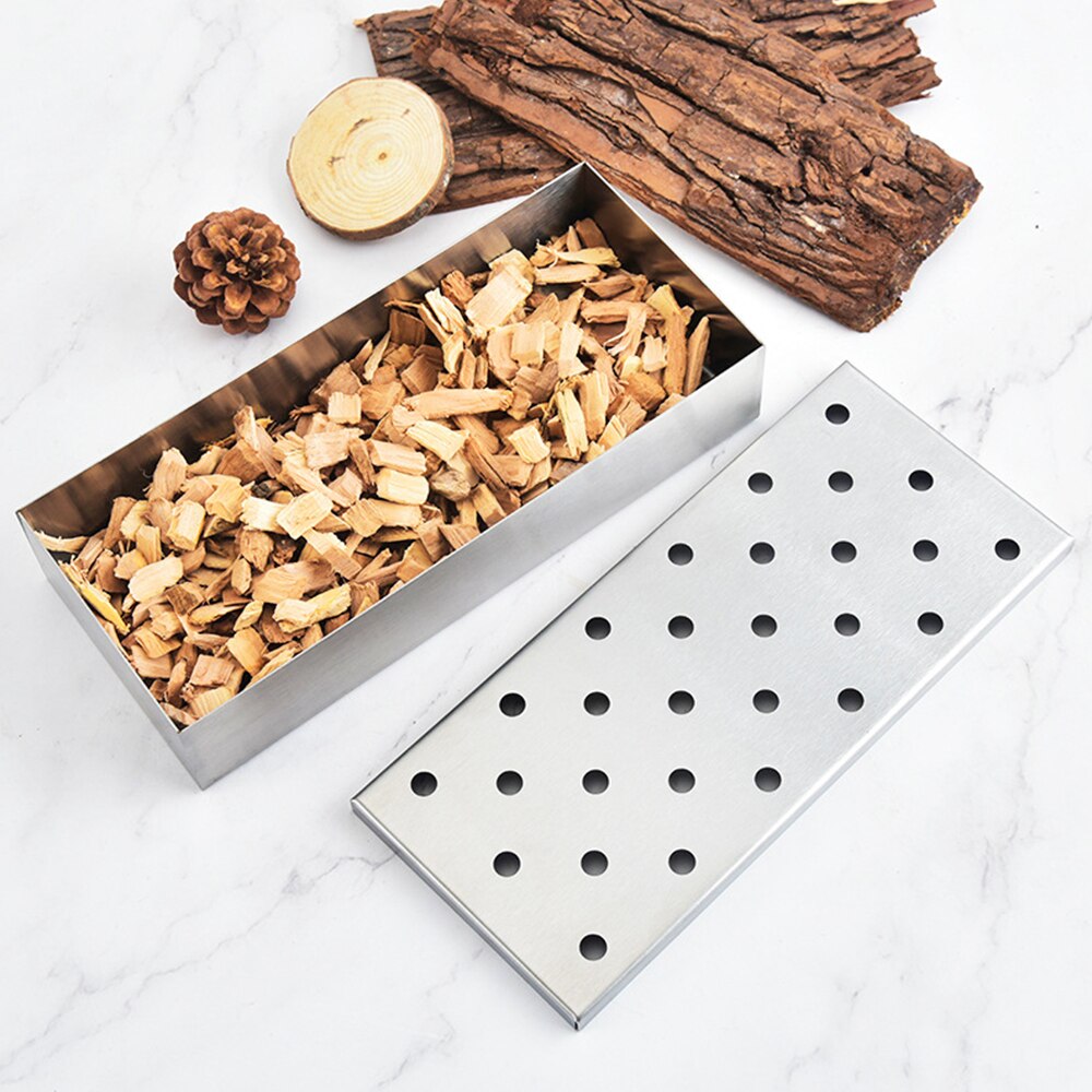 BBQ Stainless Steel Smoker Box Wood Chip Charcoal Gas Grilling Smoke Generator Outdoor Barbecue Accessories