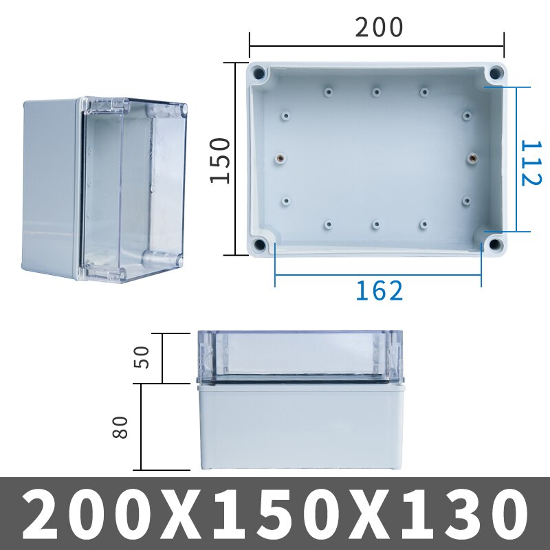 IP67 Outdoor Waterproof PC Junction Box Plastic Shell Distribution Box Monitoring Power Box Socket Box Transparent ABS: 200x150x130