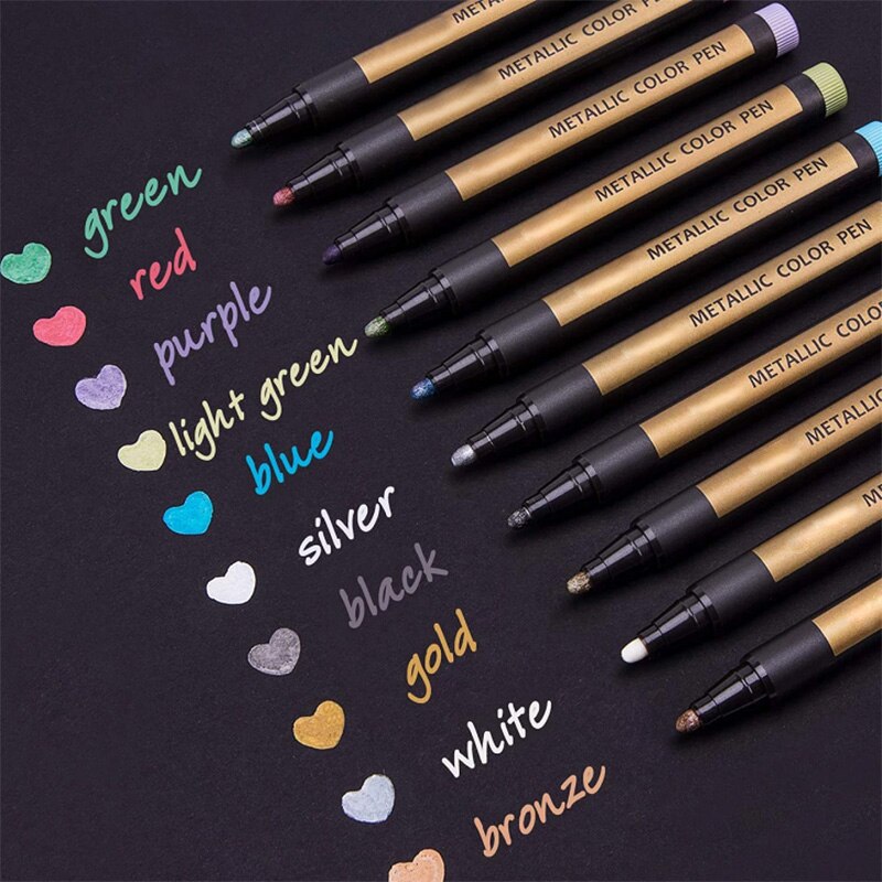10pcs Metallic Paint Marker Pens for Rock Painting Ceramic Glass Wood Fabric Scrapbook Journals Photo Albums Card DTT88