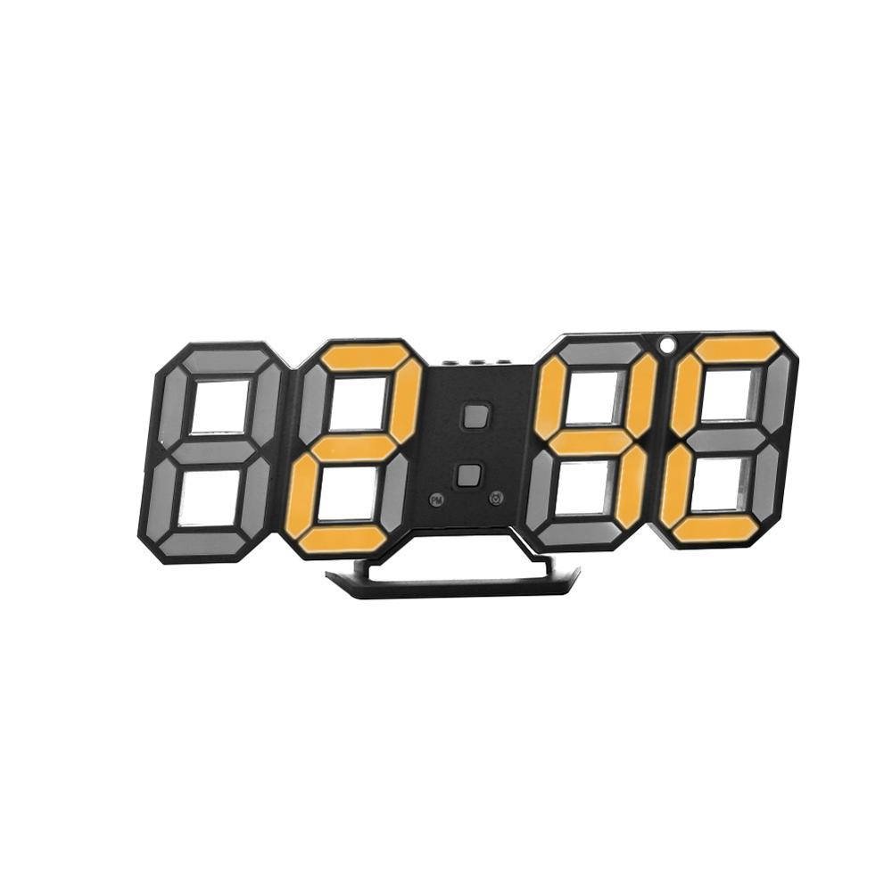 3D LED Moderen Wandklokken Display 3 Helderheid Niveaus Dimbare Nachtlampje Snooze Functie voor Thuis Keuken Kantoor #252761: Black Orange