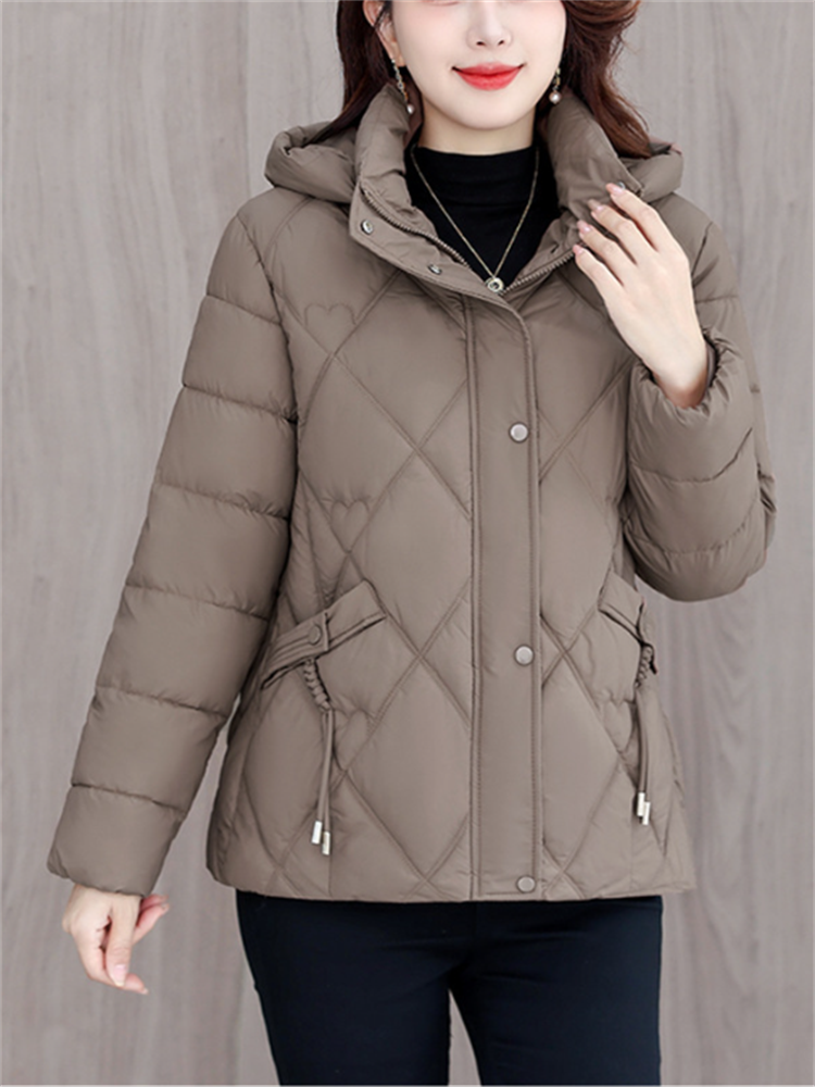 Bomullspolstret kort kåpe damejakke parka høst vinter dame yttertøy varme tykkere jakker dusklomme hettejakker