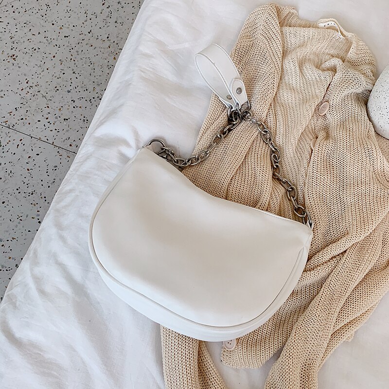 [bxx] kedja högkapacitet pu-läder crossbody-väskor för kvinnor axelhandväska kvinnlig resväska väska  hm141: Vit