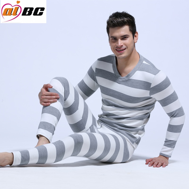 NewAIBC men's long johns set cotton male legging autumn and winter thermal underwear stripe Long Johns set 5 colors M L XL