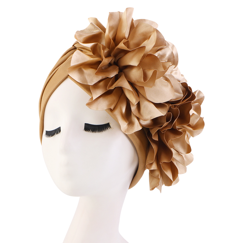 King Flower Turban Women Hair Loss Bonnet Muslim Hat Chemo Cap Hijabs Headscarf Wedding Party Hat Head Wraps Indian Hat Turbante: light brown