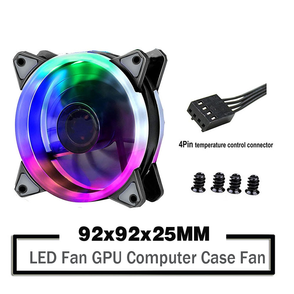 90mm LED Light 4PIN 3PIN PC Desktop Computer Case Cooling Cooler Fan 12V 9225 92x92x25mm GPU CPU Cooler Double Halo Light