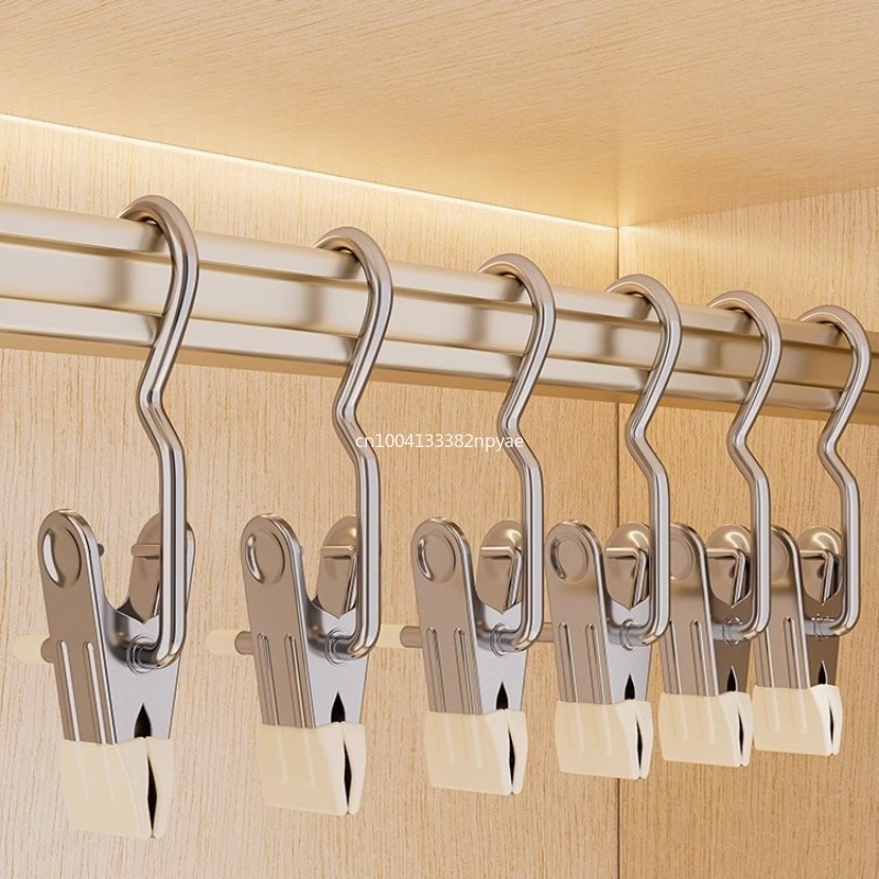 1 pçs de aço inoxidável prendedores de roupas de lavanderia estacas com gancho portátil pendurado roupas clipe guarda-roupa cabide organizador