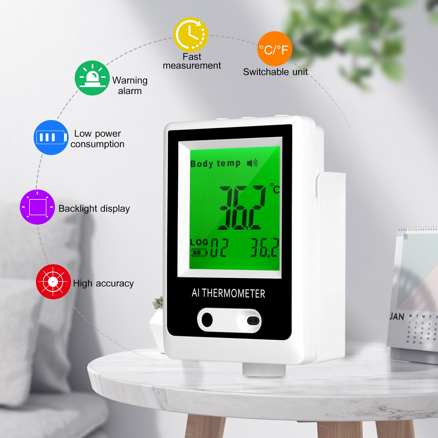 Automatic Intelligent Digital Thermometer Wall Mounted Thermodetector AI Alarm Thermometer Non-Contact Infrared Thermometer ℃/℉