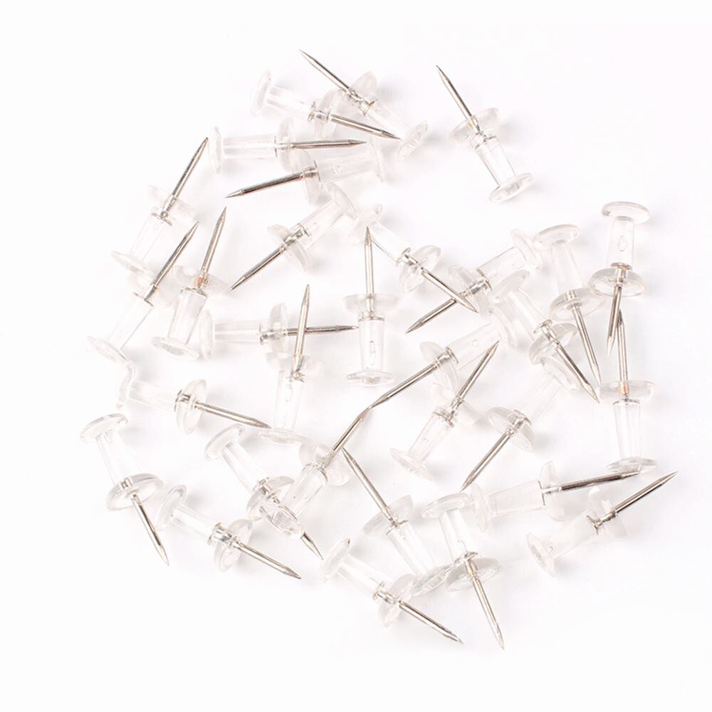 50pcs Push Pins Transparent Plastic head with Metal Point Thumb Tacks Marking Pins Wall Tacks Map Pins for Bulletin Cork Board