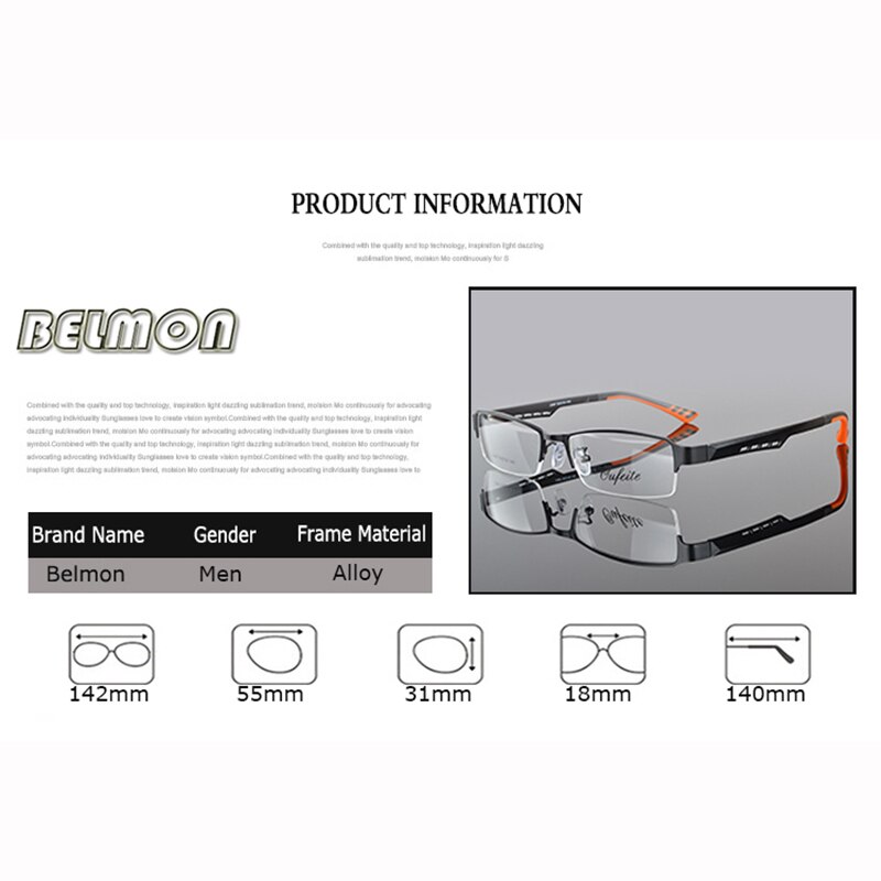 Belmon Brilmontuur Mannen Brillen Koreaanse Nerd Computer Recept Optische Voor Mannelijke Eyewear Clear Lens Bril Frame RS050