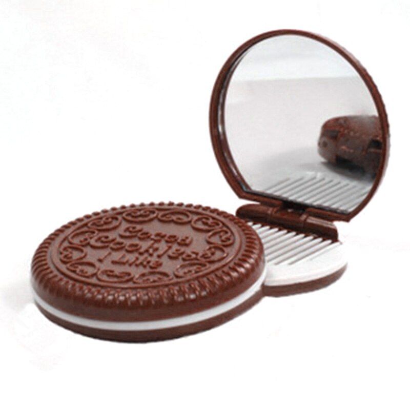 Piger chokolade småkage mini folde spejl med kam prinsesse bærbar sandwich kiks form makeup kosmetisk lomme spejl  sk88: 02