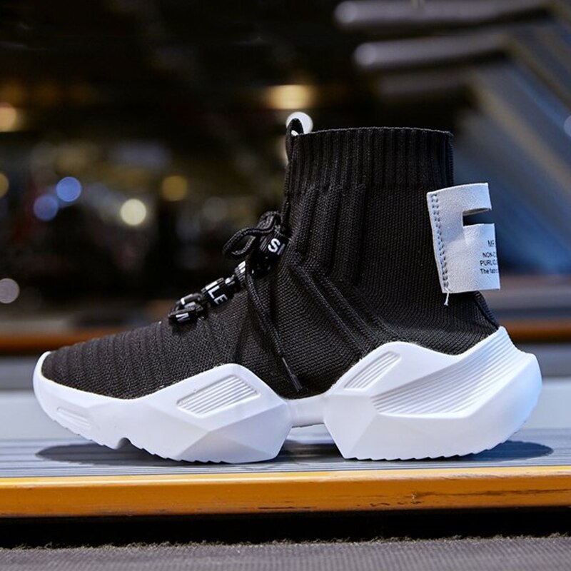 Kvinder vulkaniserede sneakers høj top platformsok støvler far sko kvinde tyk sål mesh åndbar sorte damesko: Sort / 41