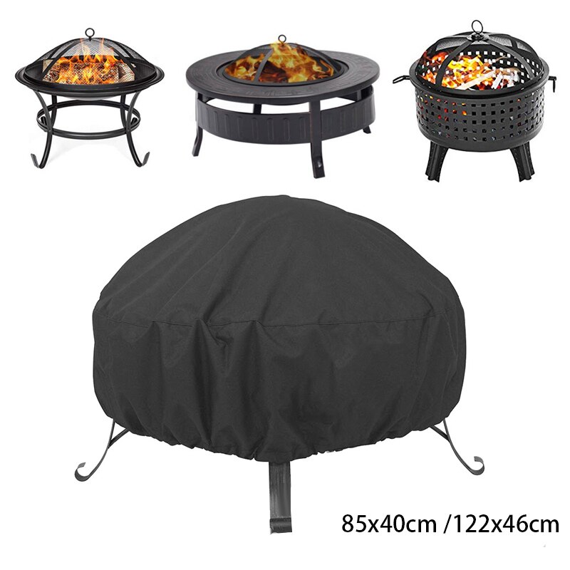 2 Sizes Waterproof Patio Fire Pit Cover Black UV Protector Grill BBQ Shelter Outdoor Garden Yard Round Canopy Furniture Covers: 1 / 122X46cm