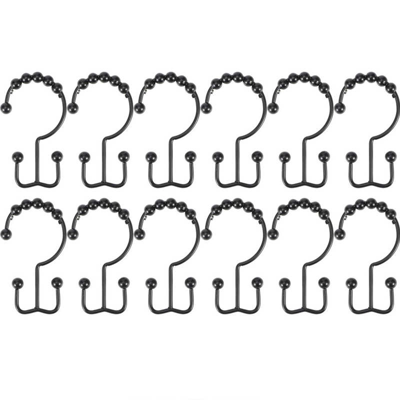 Shower Curtain Hooks Durable Shower Hooks Curtain Rings for Kitchen Home: Black