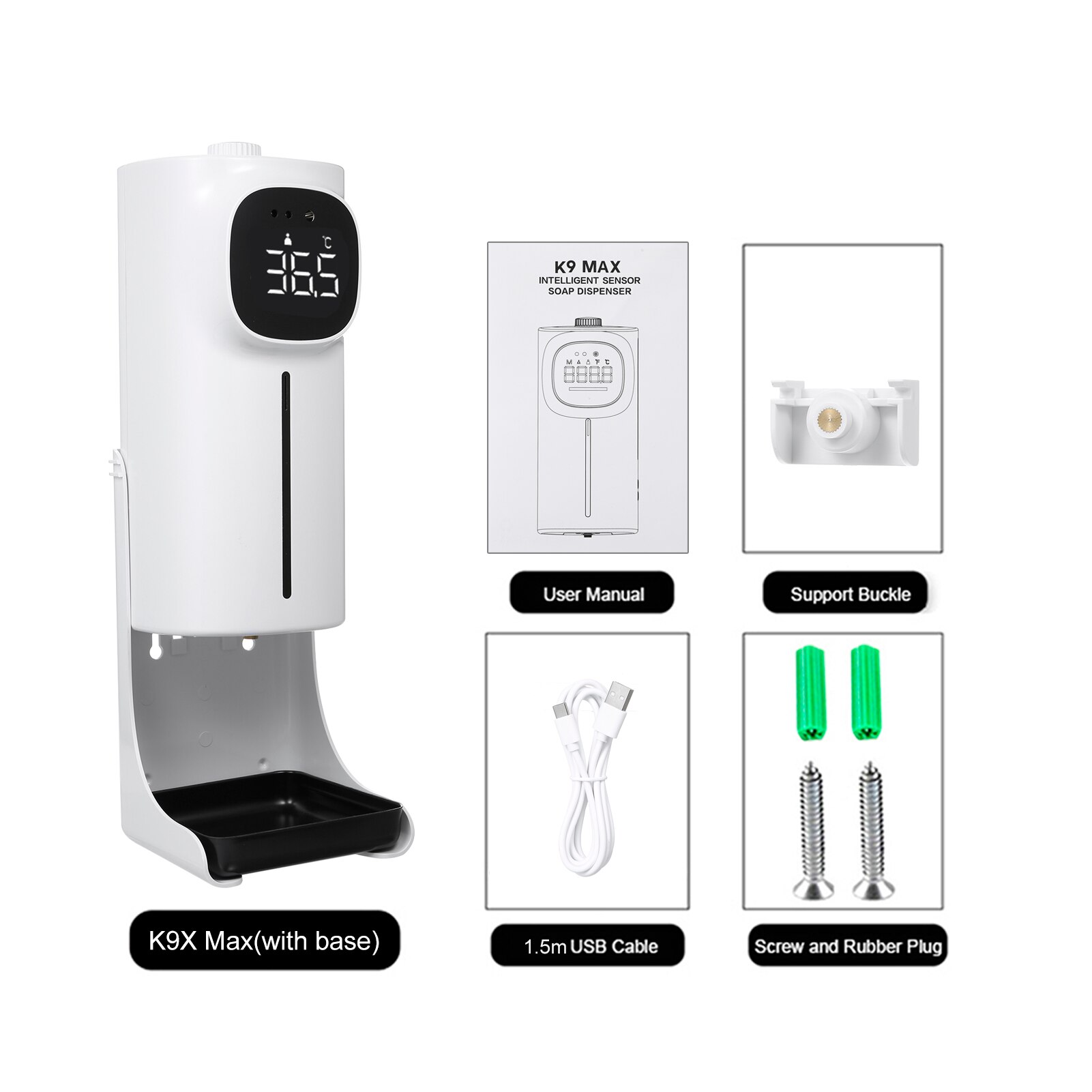 1500ml Wall Mounted Automatic Soap Dispenser Hand Sanitizer Dispenser Non-contact Infrared Thermometer: B