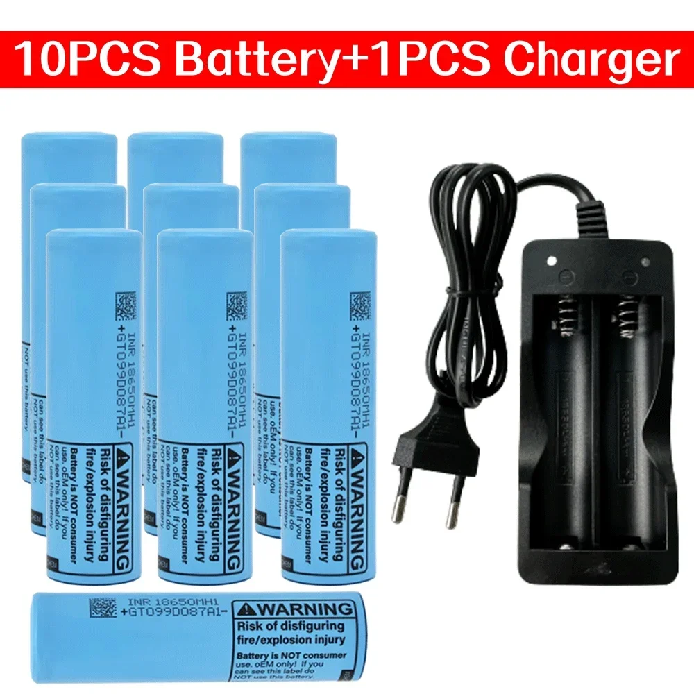 Nowy akumulator litowo-jonowy 18650 3,7 V 3200 mAh o wysokiej pojemności 10 A INR18650-MH1 18650 3,2 Ah + ładowarka: BŁĘKITNA