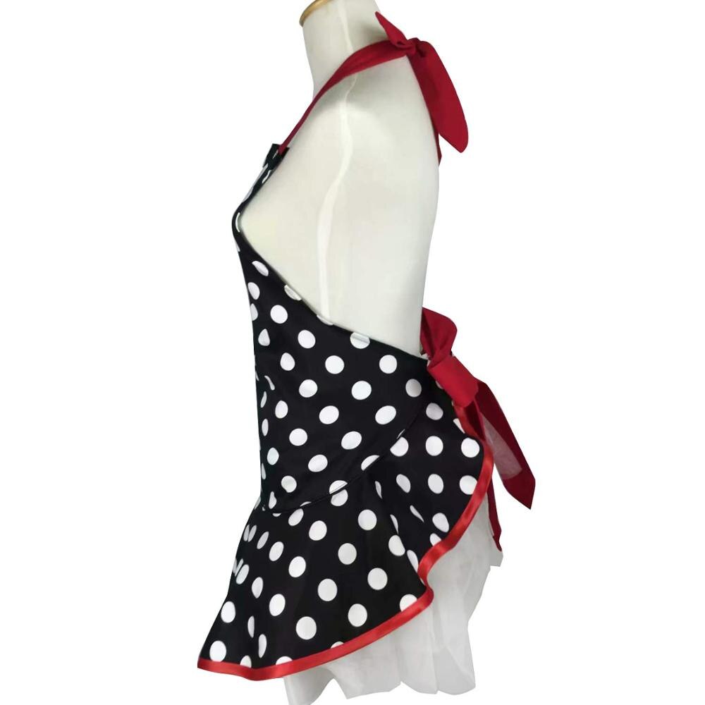Retro forklæde til kvinder super sød og sjov sløjfe med lomme justerbar bomuld polka prikker sarte hemline madlavningsforklæder