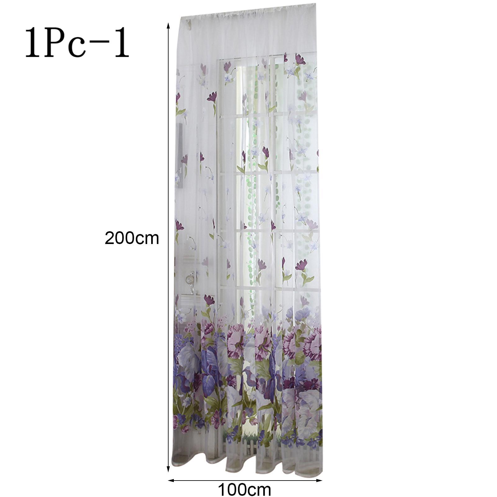 1Pc/2Pcs Soft Curtain 1*2m / 1*2.7m Lightweight Voile Curtain Reusable Polyester Peony Flower Printed Curtain Room Decoration: WHITE