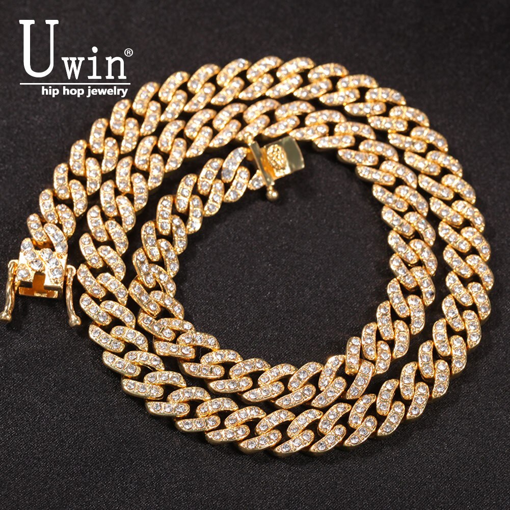 Uwin 9Mm Miami Link Rhinestone Cubaanse Ketting Volledige Iced Out Punk Bling Charm Hip Hop Sieraden Statement Ketting