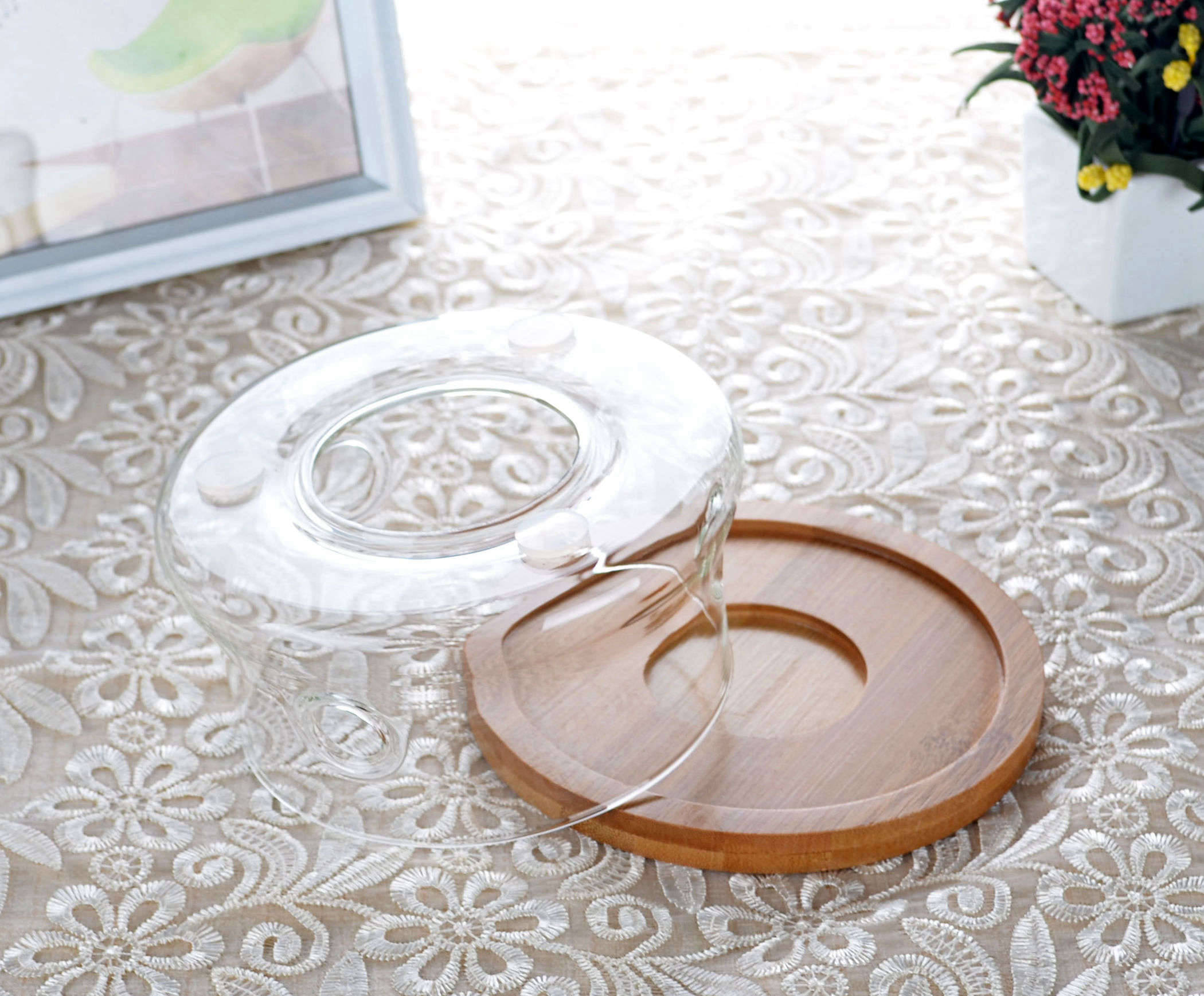 1x Hittebestendige Glazen Theepot Warmer Met Natuurlijke Bamboe Bodem Plaat Basis Voor Thee Pot & Koffie Pot