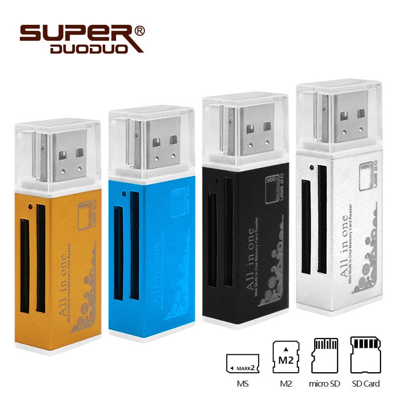 de USB 2,0 en 1 Multi adaptador de lector de tarjeta de memoria Micro SD SDHC TF M2 MMC