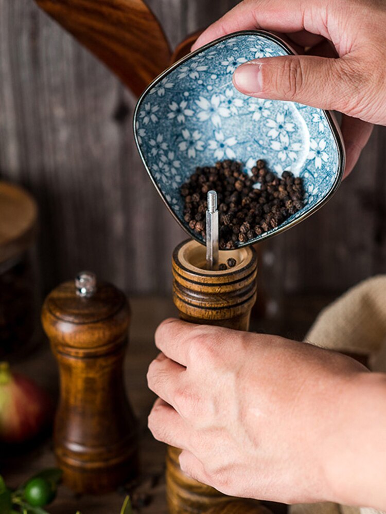 5" 8" 10" Salt and Pepper Grinder, Solid Wood Spice Pepper Mill with Strong Adjustable Ceramic Grinder Kitchen Cooking Tools