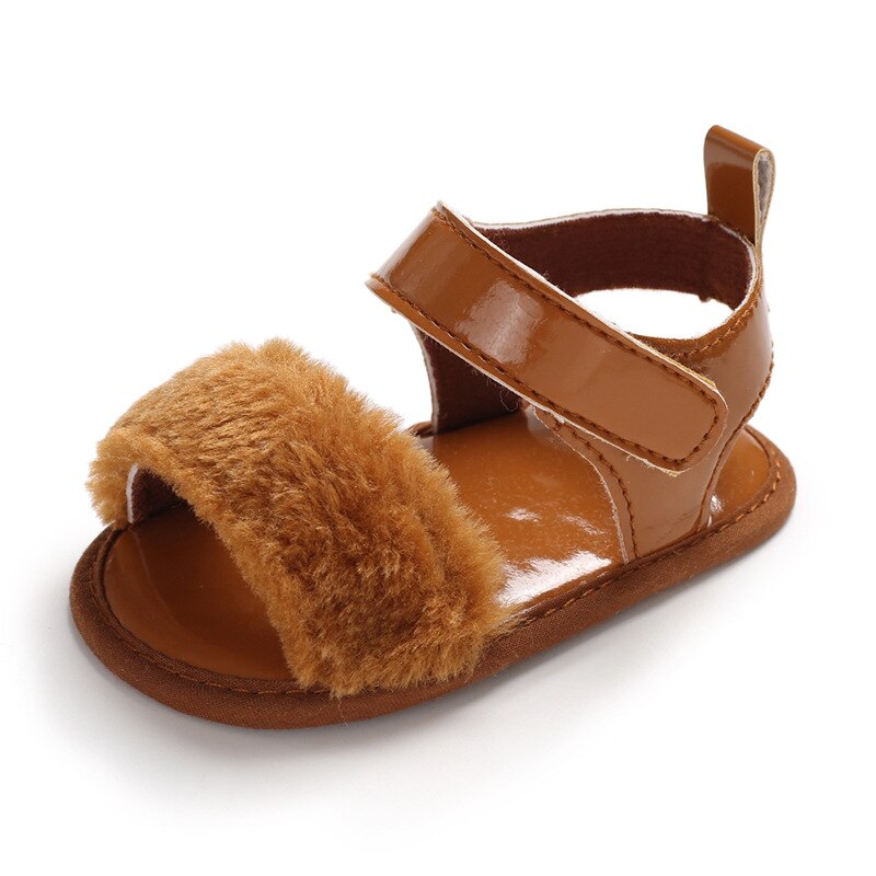 Babyschoenen sandalen voor babymeisjes zachte antislipzool prinses roze korte pluche zomer eerste loopstoel baby peuter wieg schoenen: Bruin / 0-6 maanden
