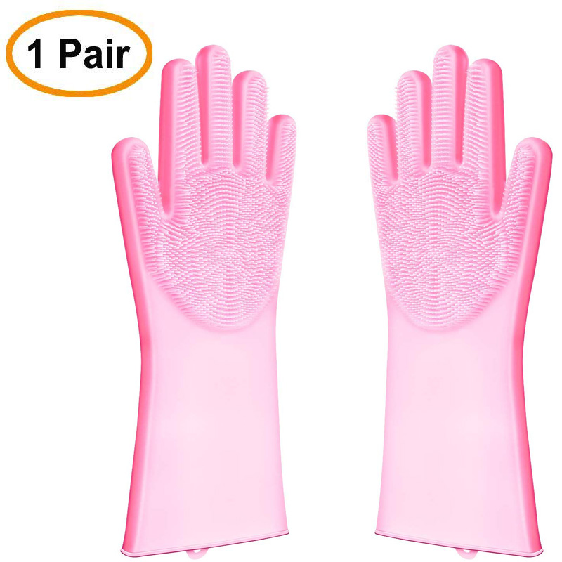 Gants de nettoyage en Silicone | directe, magique Silicone pour la vaisselle, outils de nettoyage, lavage de la vaisselle, grande pour la cuisine, la salle de bains: Pink