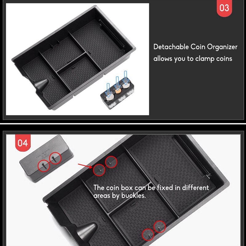 Center Console Storage Box Organizer Coin Tray for Dodge Ram 1500 2500 3500