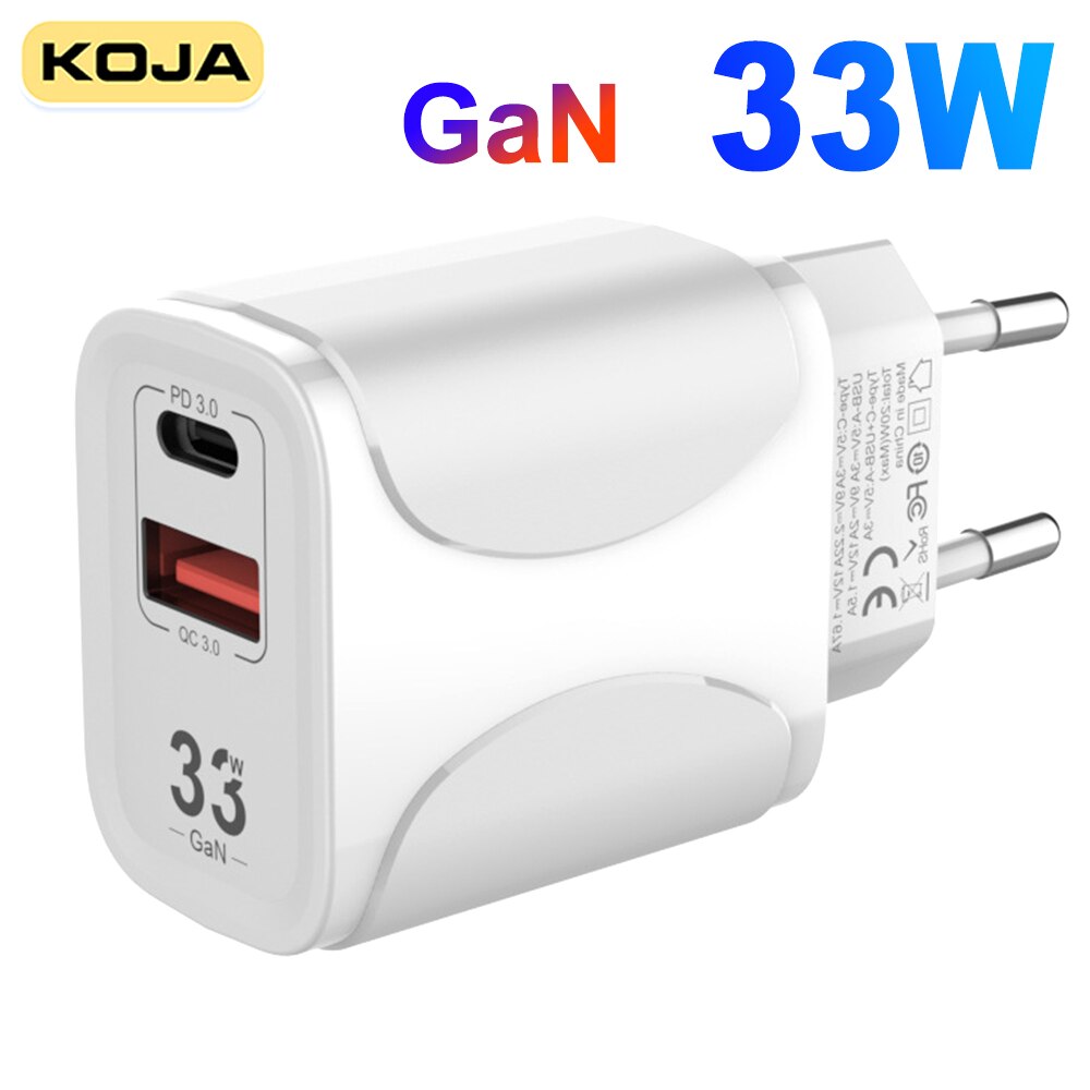 Gan Charger 33W Usb Type C Pd Fast Charger 2Port Muur Adapter Met Quick Charge 3.0 Voor Iphone 12 13 Samsung Xiaomi Telefoon Laptop