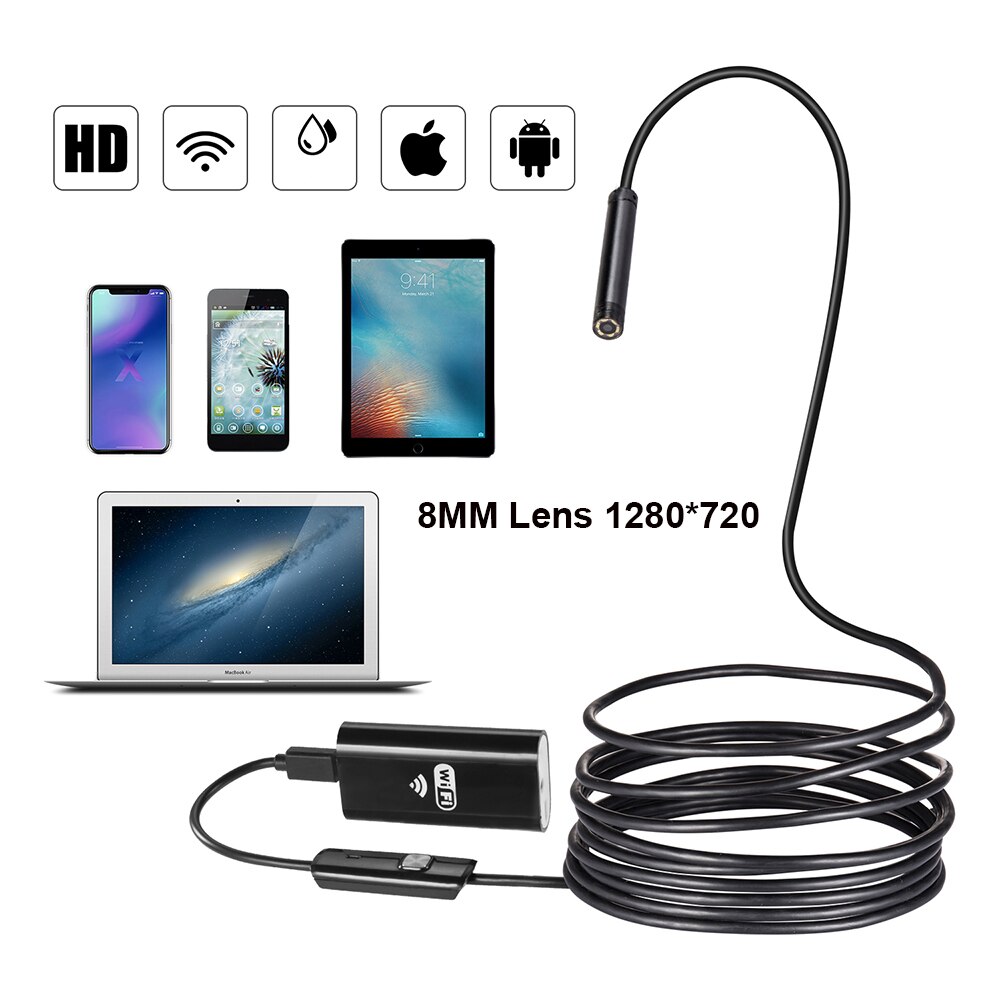 WIFI endoscope camera 8mm 1/2/5M USB mini waterproof soft cable inspection camera endoscope Borescope IOS endoscope for Iphone