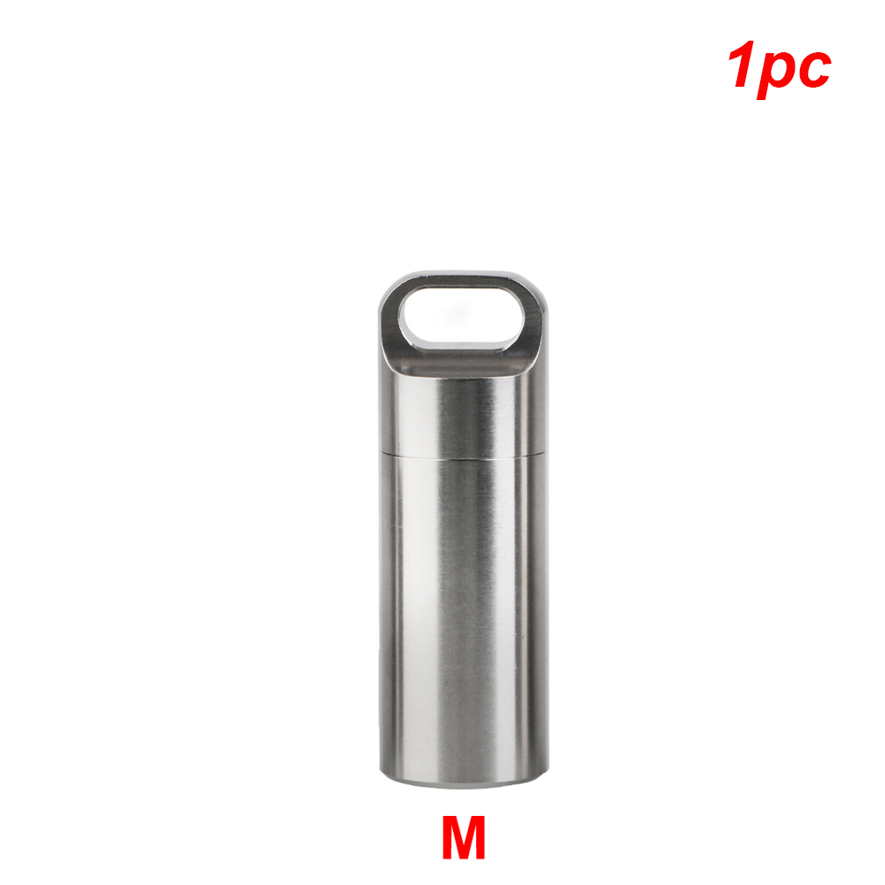 Roestvrij staal S M L pil opbergdoos met sleutelhanger afdichtringen camping EHBO hanger mini medicijndoos waterdicht draagbaar: Rood