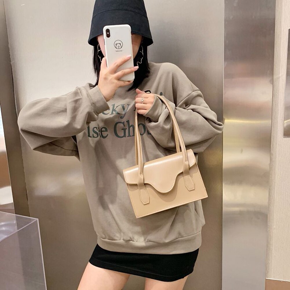 PU Leather Women Shoulder Bags Ladies Casual Pure Color Simple Underarm Handbags Female Daily Shoulder Bags